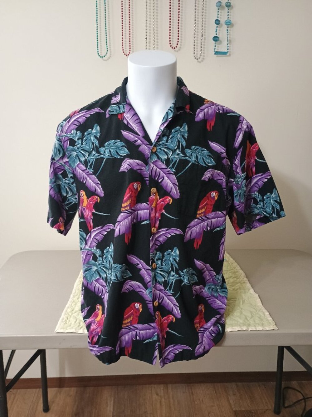 Vintage Paradise Found 'Jungle Bird' Hawaiian Shirt Lg